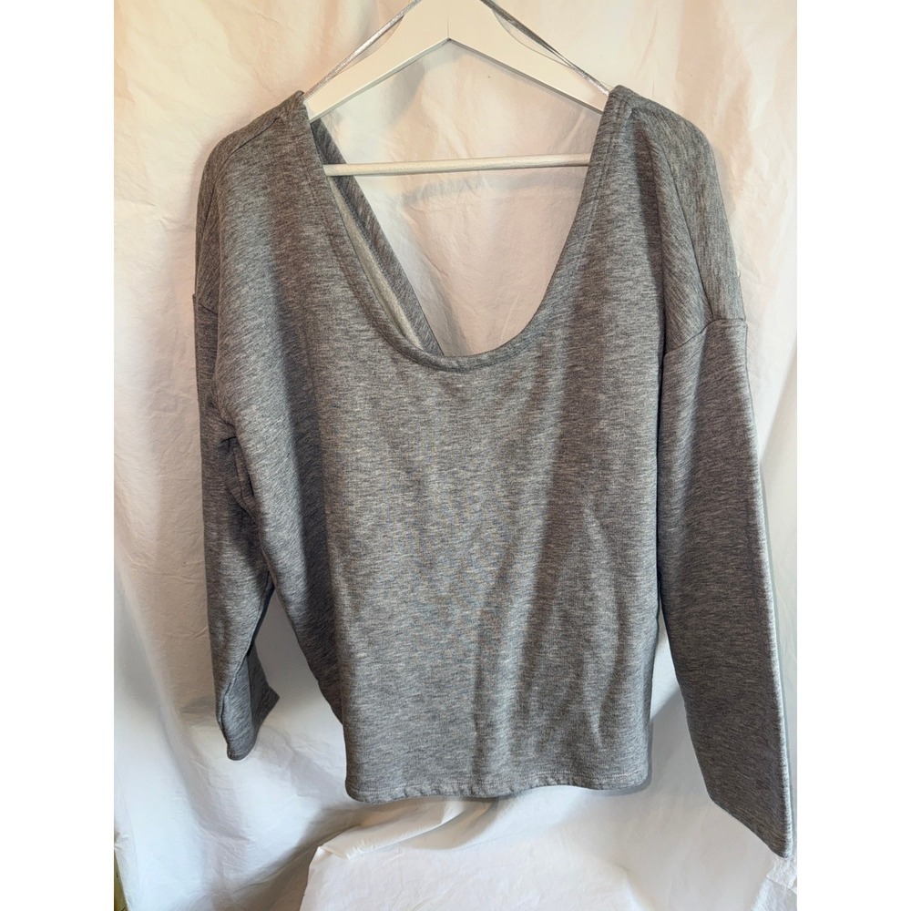 Venus Grey Twist Back Pearl Embellished‎ V-Neck Sweatshirt Womens XL Heathered